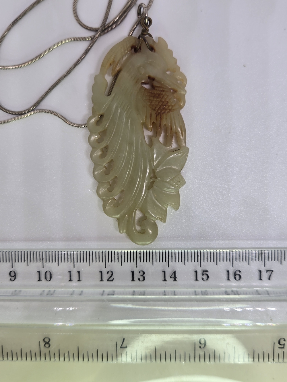 Carved Jade Bird Pendant 925 Sterling Silver Necklace - Picture 7 of 8